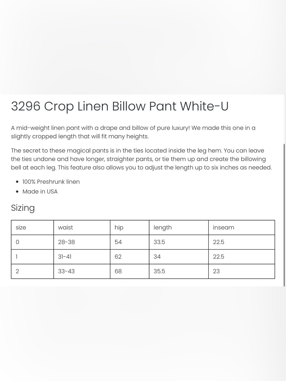 Bluefish Crop Linen Billow Pant in White - Picture 5 of 5